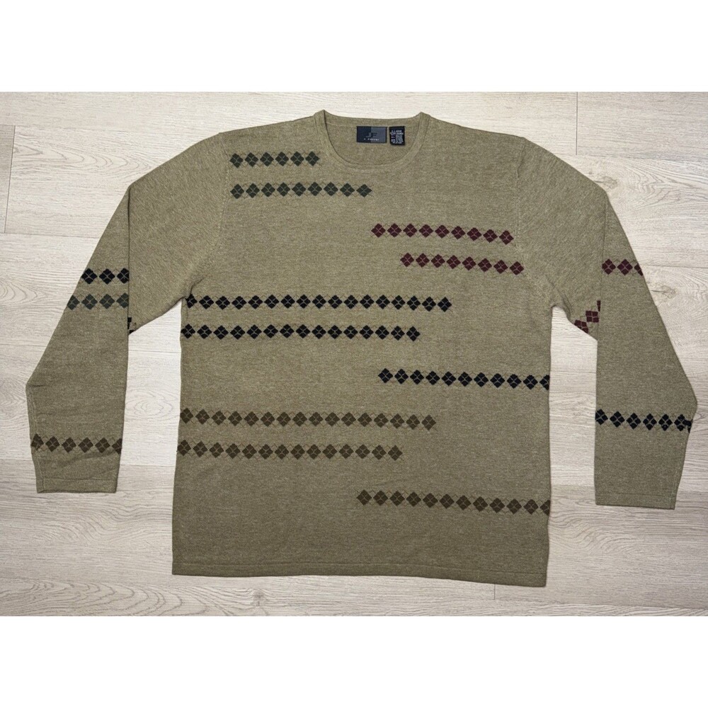 J Ferrar Men's Brown Sweater Size XL Acrylic Cotton Warm Preppy Golf Geometric